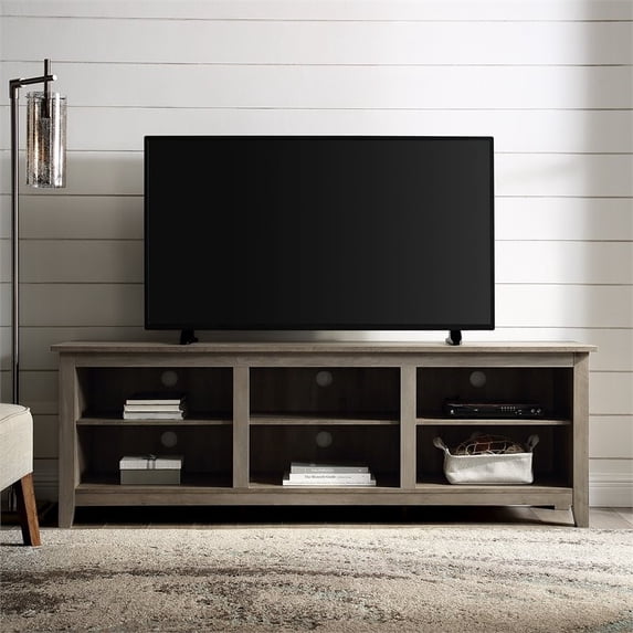 Pemberly Row 70" TV Stand Storage Console in Gray Wash