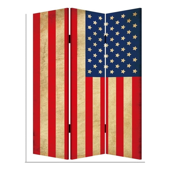 Pemberly Row 71" Folding Screen Room Divider USA Stars and Stripes Design