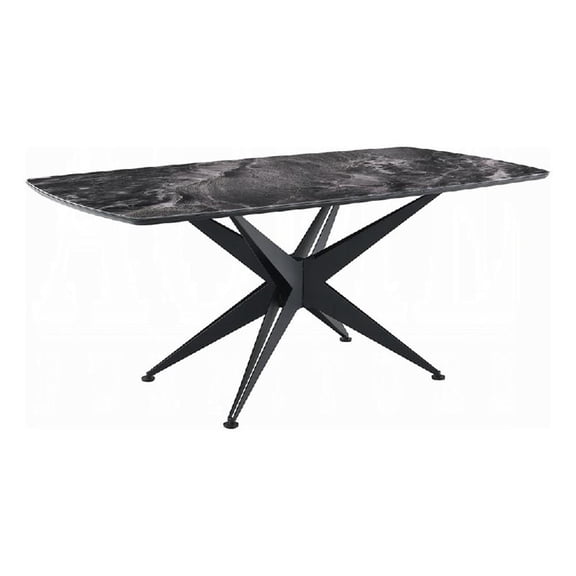 Pemberly Row 71 Inch Dining Table Crystal Glass Top Black Geometric Base