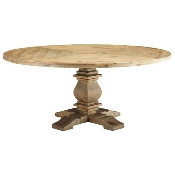Pemberly Row 71" Round Modern Pine Wood Dining Table in Brown