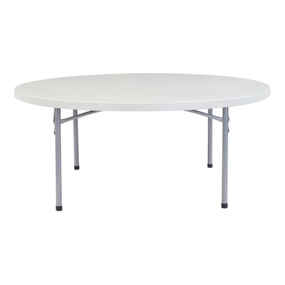 Pemberly Row 71" Round Plastic Heavy Duty Folding Table in Speckled Gray