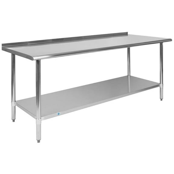 Pemberly Row 72" 18-Gauge Prep and Work Table with Backsplash in Silver