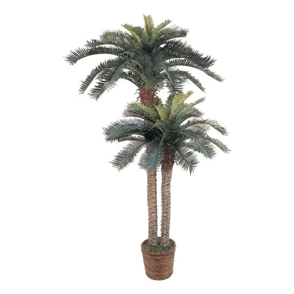 Pemberly Row 72" & 48" Sago Palm Double Potted Silk Tree in Green/Brown