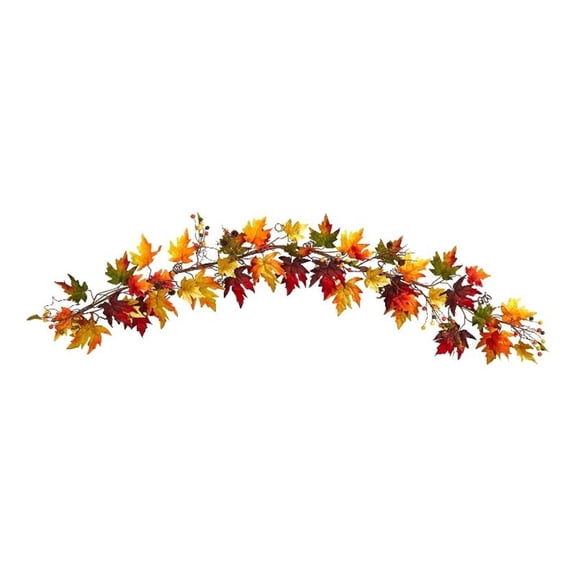 Pemberly Row 72" Autumn Maple Leaf and Berry Fall Garland in Orange