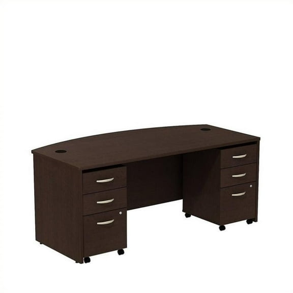 Pemberly Row 72" Bowfront Desk with Pedestal in Mocha Cherry - Engineered Wood