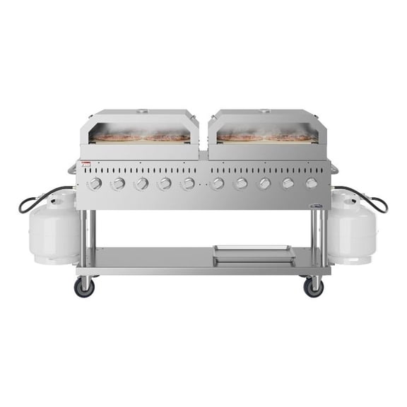 Pemberly Row 72" Commercial Outdoor Propane Gas Grill with Two 36" Pizza Ovens