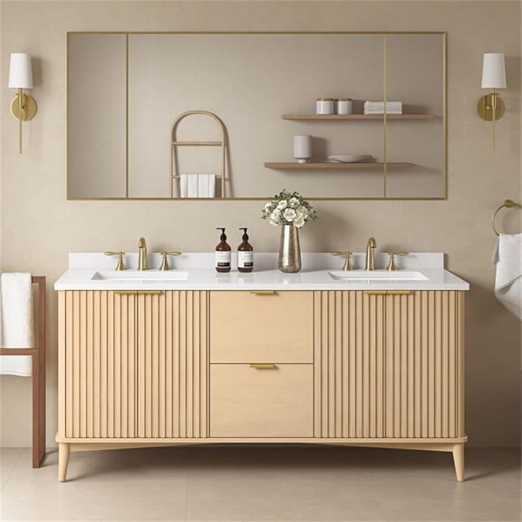 Pemberly Row 72" Double Bathroom Vanity in Rustic Ash with White Countertop