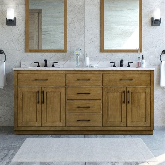 Pemberly Row 72" Double Vanity in Almond Latte with White Countertop & Power Bar