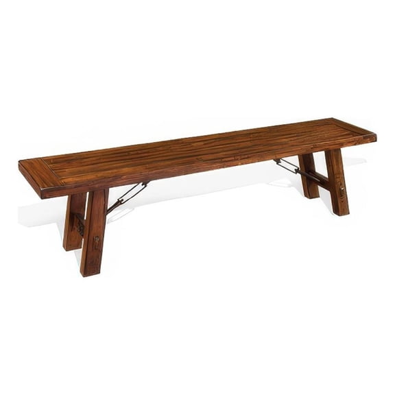 Pemberly Row 72 Inch Brown Mahogany Wood Bench with Metal Turnbuckle Accents