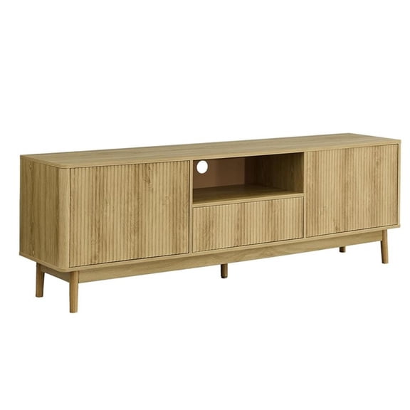Pemberly Row 72" Mid-Century TV Stand with Storage in Light Walnut Laminate