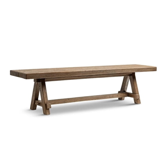 Pemberly Row 72" Reclaimed Elm Trestle Dining Bench in Medium-Dark Brown