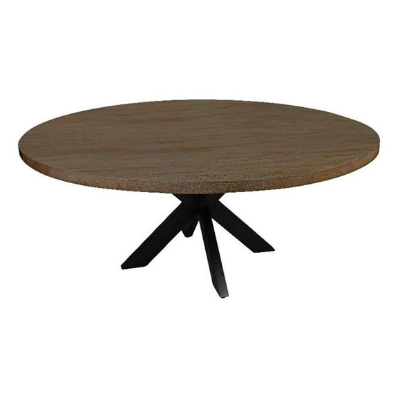 Pemberly Row 72" Round Mango Wood Dining Table on Cast Iron Legs in Natural