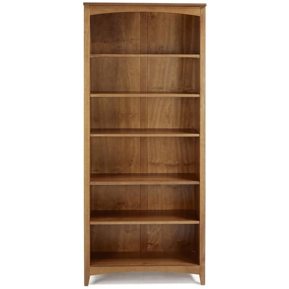 Pemberly Row 72" Shaker Style Solid Wood Bookcase in Cherry Finish