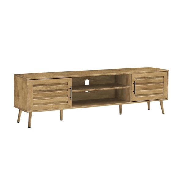 Pemberly Row 72" Transitional TV Stand with Storage Cabinets in Walnut Laminate
