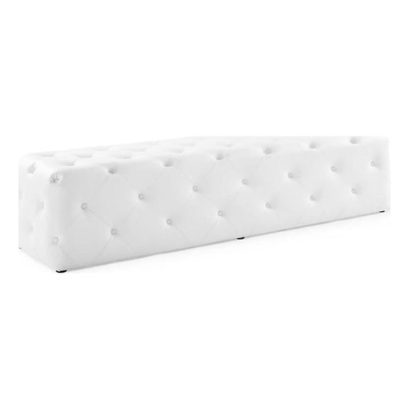 Pemberly Row 72" Tufted Button Entryway Faux Leather Bench in White