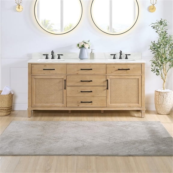 Pemberly Row 72" Wood Vanity Base in Weathered Fir - without Top Sink & Mirror