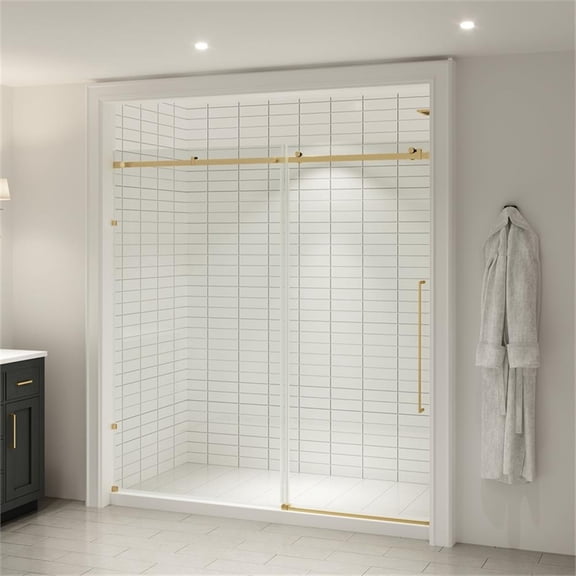 Pemberly Row 72" Wx74" H Sliding Shower Door in Brushed Gold