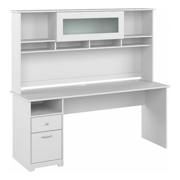 Pemberly Row 72W Computer Desk with Hutch in White - Engineered Wood
