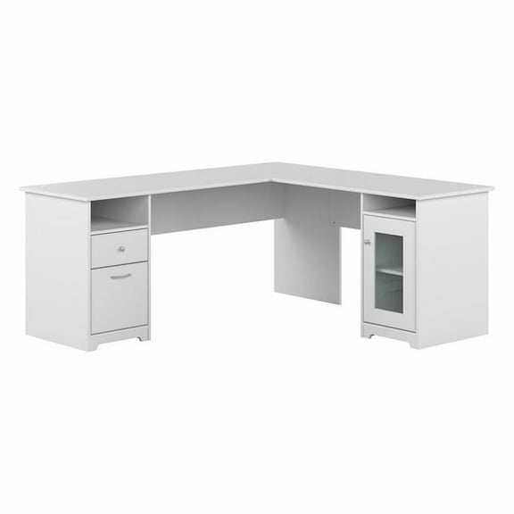 Pemberly Row 72W L Shaped Computer Desk with Storage in White - Engineered Wood