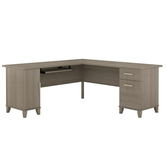 Pemberly Row 72W L Shaped Desk in Ash Gray - Engineered Wood