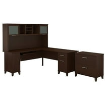 Pemberly Row 72W L Shaped Desk with Hutch and File Cabinet in Mocha Cherry