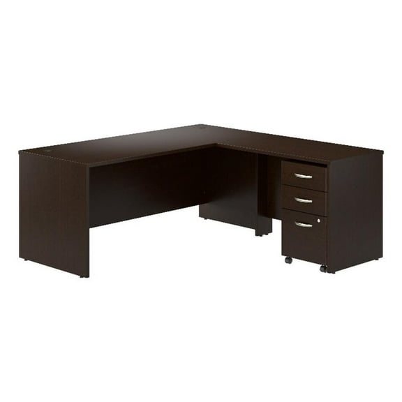 Pemberly Row 72W L Shaped Desk with Mobile File Cabinet in Mocha Cherry