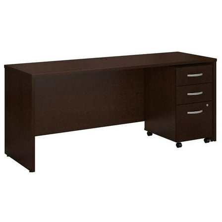 Pemberly Row 72W Office Desk with File Cabinet in Mocha Cherry - Engineered Wood