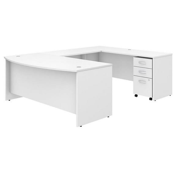 Pemberly Row 72W x 36D U Shaped Desk with Drawers in White - Engineered Wood