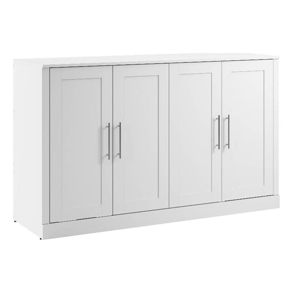Pemberly Row 75" Modern Engineered Wood Queen Cabinet Bed with Mattress in White