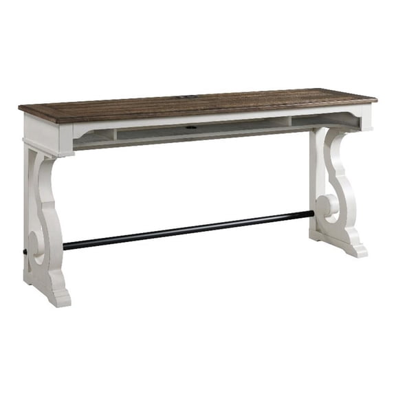 Pemberly Row 76" Traditional Wood Sofa Bar Table in White/Oak