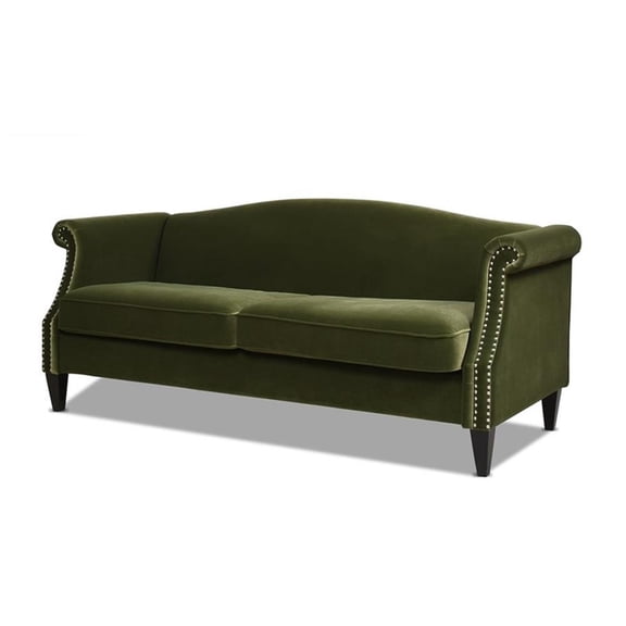 Pemberly Row 77" Camel Back Small Space Sofa in Olive Green Performance Velvet