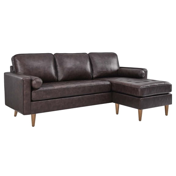 Pemberly Row 78" Modern Style Leather Apartment Sectional Sofa in Brown
