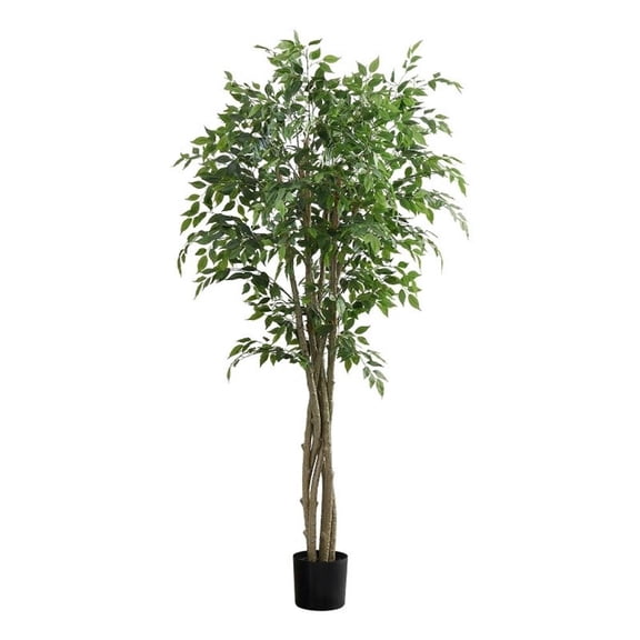 Pemberly Row 79" Artificial Ficus Tree with 1674 Real Touch Leaves in Black Pot