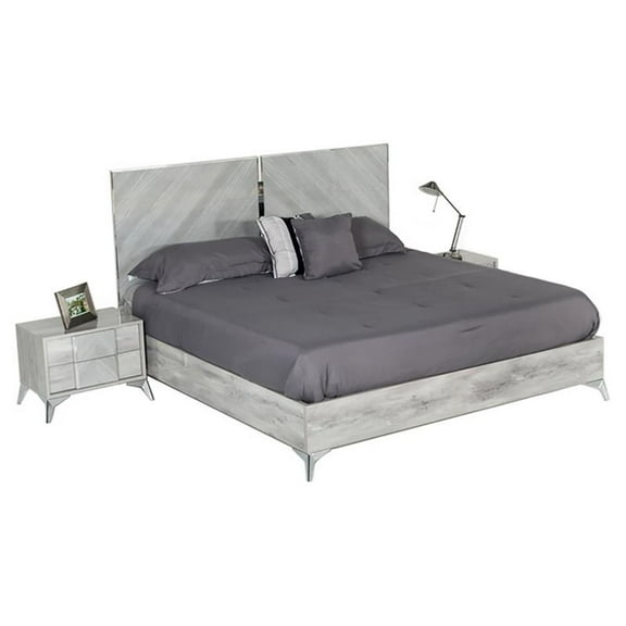 Pemberly Row 79x83" Modern Metal & MDF Wood Eastern King Bed in Light Gray