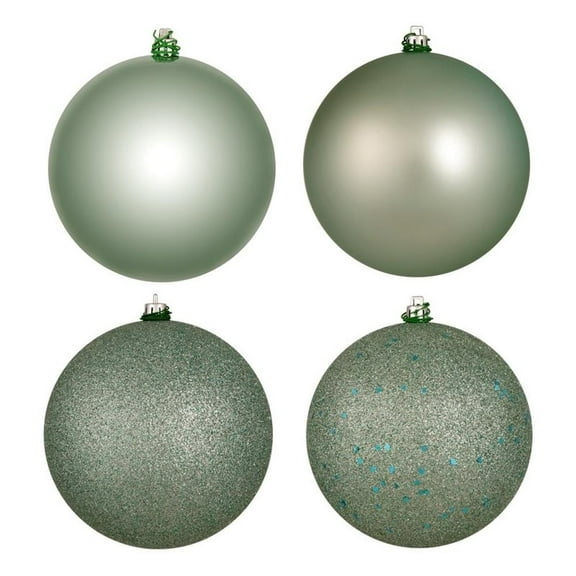 Pemberly Row 8" 4-Finish Ball Ornament Assortment - Frosty Mint Green (Set of 4)