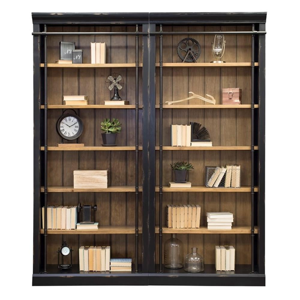 Pemberley Row Wood Black Bookcase Wall Rectangular Adjustable Shelves 80"W x 94"H x 15"D Unassembled