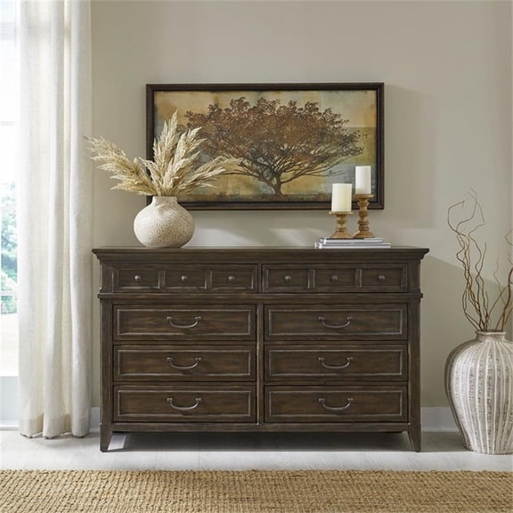Pemberly Row 8 Drawer Dresser with Cedar Lined Drawers in Saddle Brown