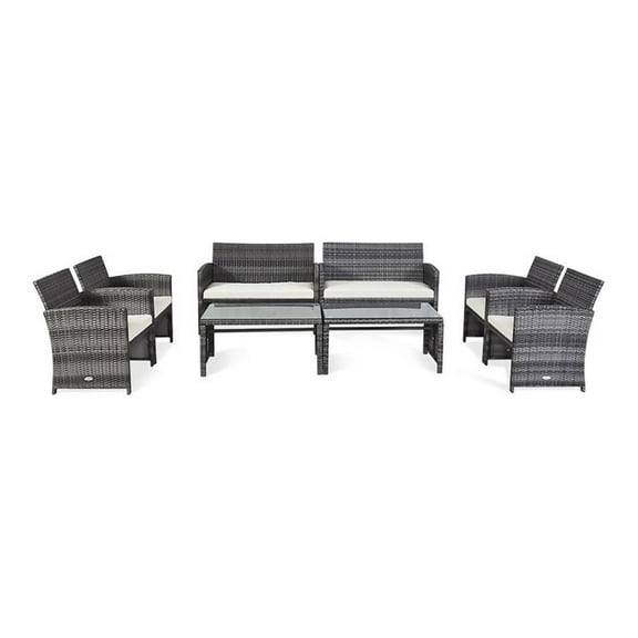 Pemberly Row 8 Pcs Rattan Patio Conversation Furniture Set with Cushion in Gray