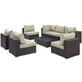thumbnail image 1 of Pemberly Row 8-Piece Aluminum & Rattan Patio Sectional Set in Espresso/Beige, 1 of 7