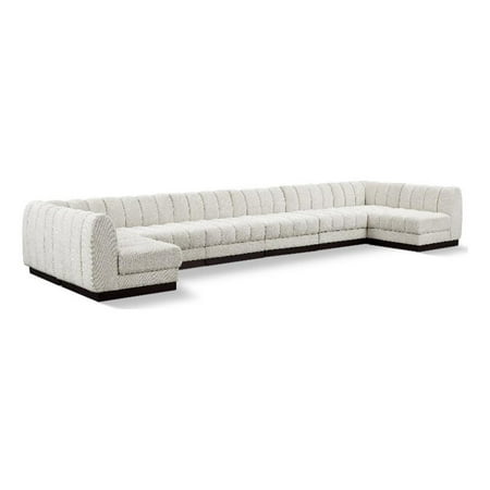Pemberly Row 8-Piece U-Shaped Contemporary Fabric Modular Sectional in Cream