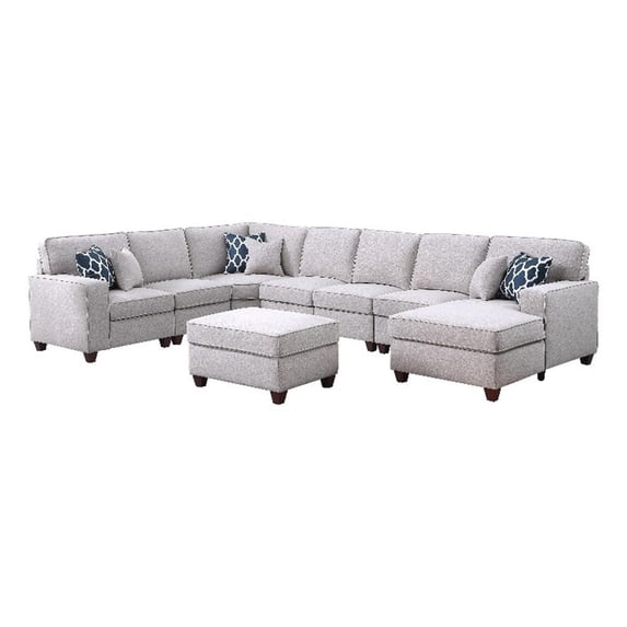 Pemberly Row 8-Piece Upholstered Fabric Sectional with Chaise in Light Gray