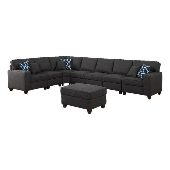 Pemberly Row 8-Piece Upholstered Fabric Sectional with Ottoman in Gray