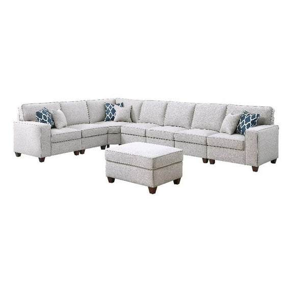 Pemberly Row 8-Piece Upholstered Fabric Sectional with Ottoman in Light Gray
