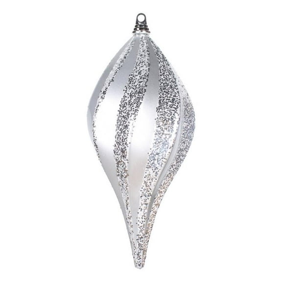Pemberly Row 8'' Plastic Glitter Swirl Drop Christmas Ornament in Silver