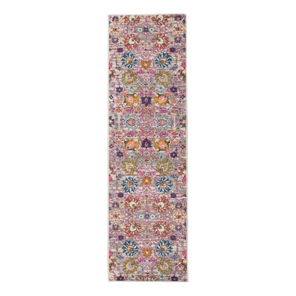 Pemberly Row 8' Runner Pink and Gray Fabric Bohemian Area Rug