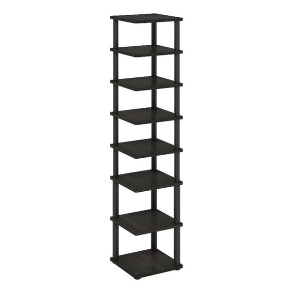 Pemberly Row 8-Tier Vertical Freestanding Shoe Tower in Espresso/Black