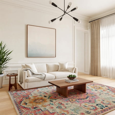 Pemberly Row 8' x 10' Ivory Pink Fabric Bohemian Area Rug (8' x 10')