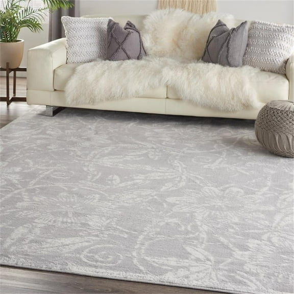 Pemberly Row 8' x 12' Gray Fabric Farmhouse Area Rug (8' x 12')