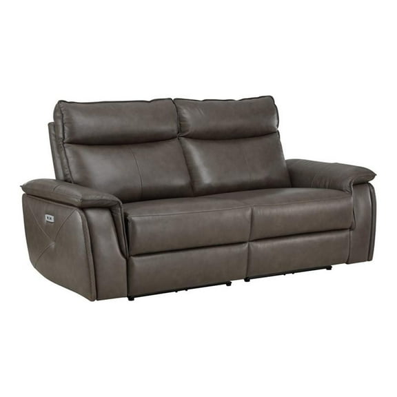 Pemberly Row 80" Contemporary Leather Double Reclining Loveseat in Brown