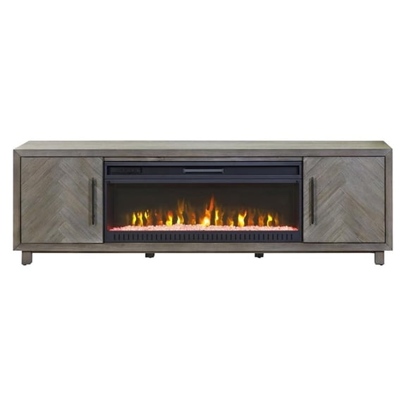Pemberly Row 80" Fireplace Console Entertainment Fully Assembled Gray